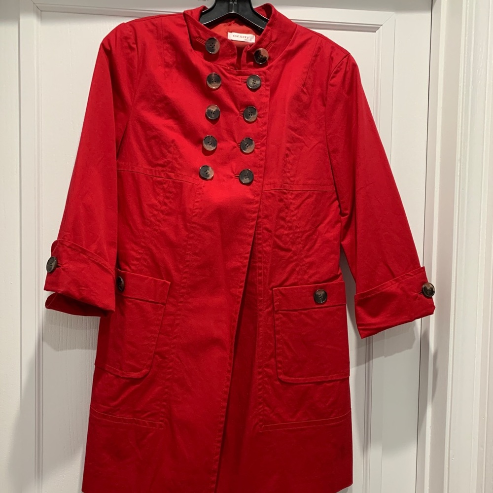 Orsay women’s red trench coat size medium.